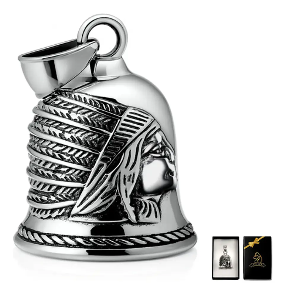 Dije Hombre Y Mujer Colgante Bell Campana Indio Pluma Acero 1