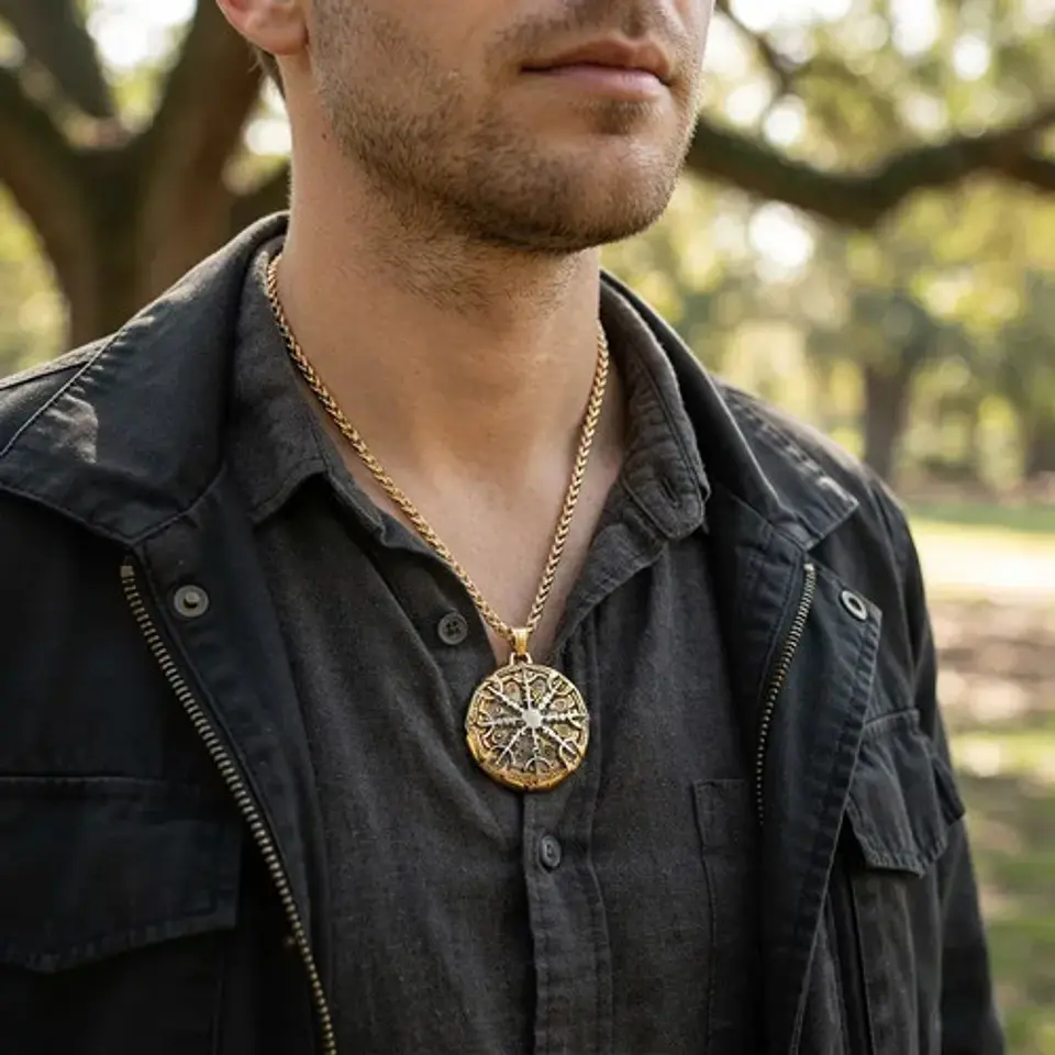 Collar De Acero Para Hombres Dije Brújula Nórdica Valknut 3