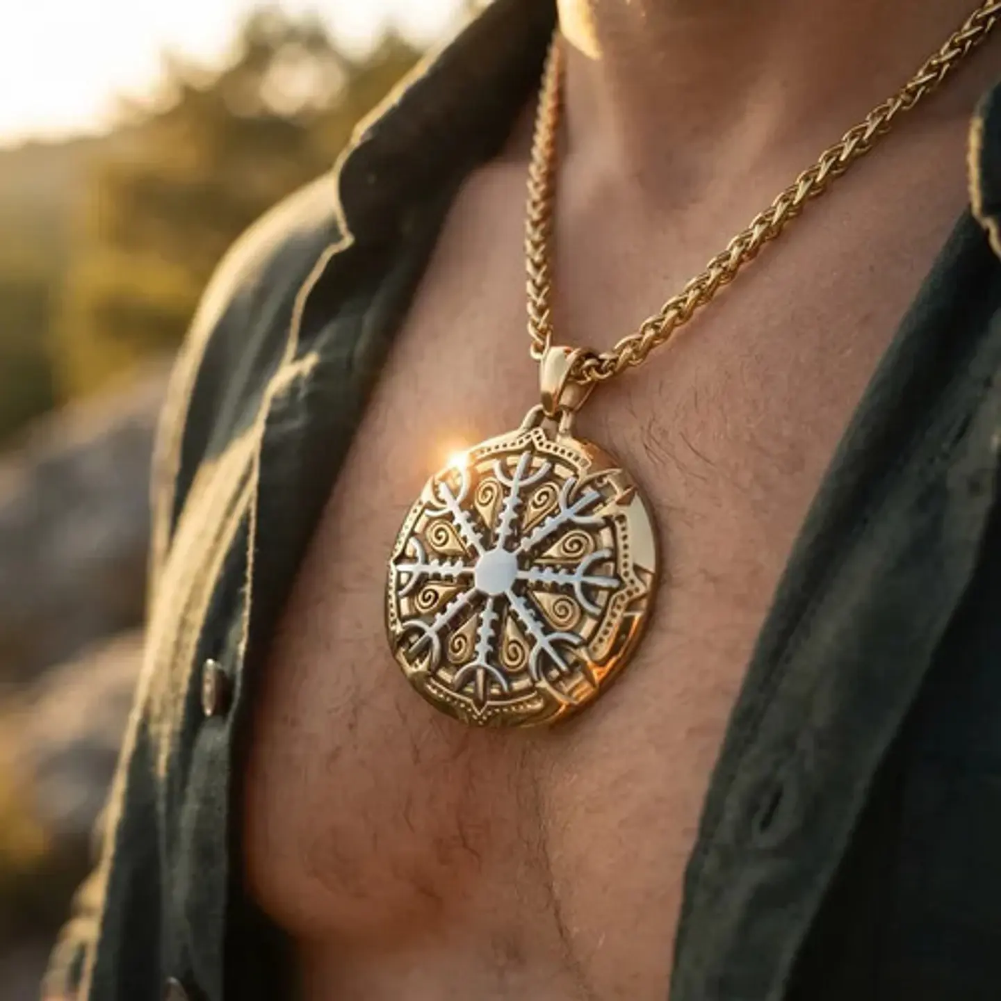 Collar De Acero Para Hombres Dije Brújula Nórdica Valknut 4