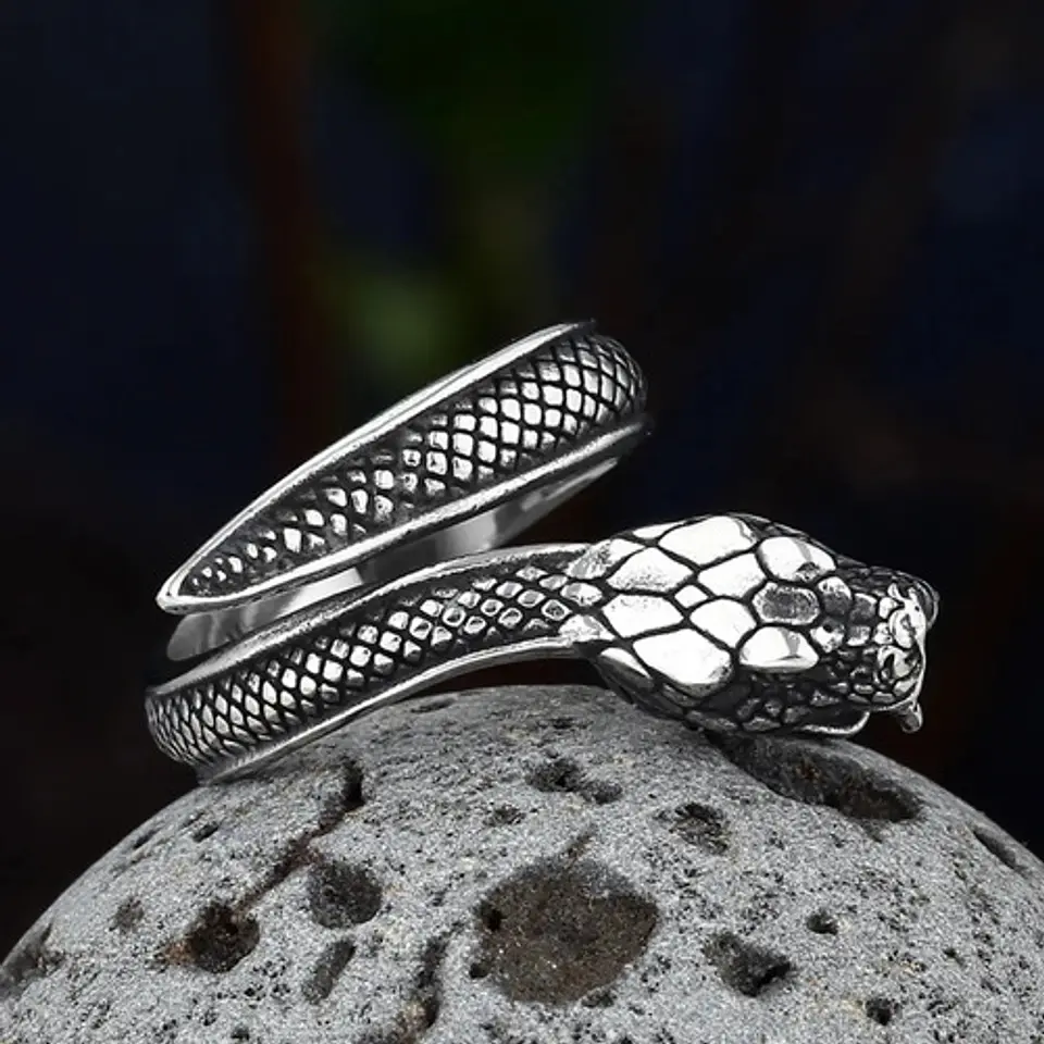 Anillo Serpiente Color Plata Acero Inoxidable Hombre Y Mujer 30