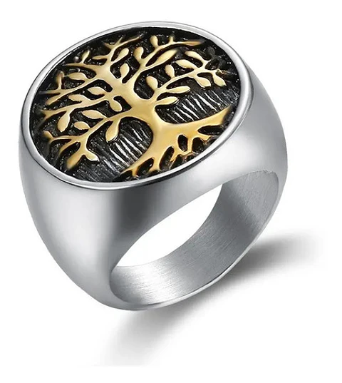 Anillo Arbol De La Vida Color Oro Acero Inoxidable Hombre