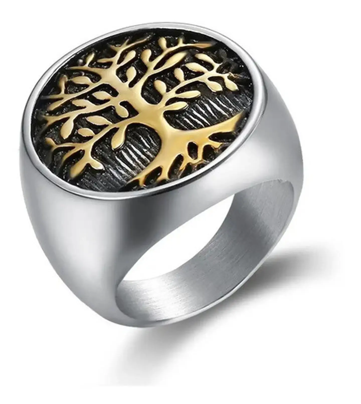 Anillo Arbol De La Vida Color Oro Acero Inoxidable Hombre 1