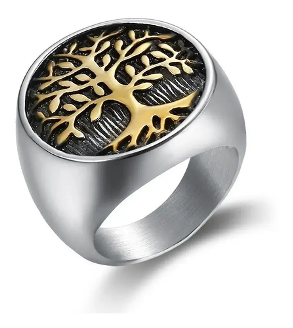 Anillo Arbol De La Vida Color Oro Acero Inoxidable Hombre 1