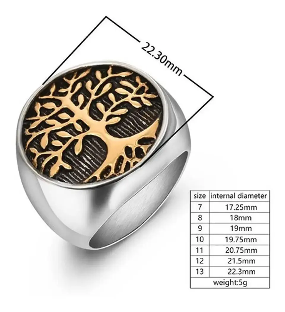 Anillo Arbol De La Vida Color Oro Acero Inoxidable Hombre 2
