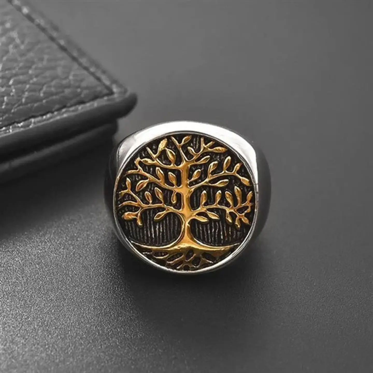Anillo Arbol De La Vida Color Oro Acero Inoxidable Hombre 3