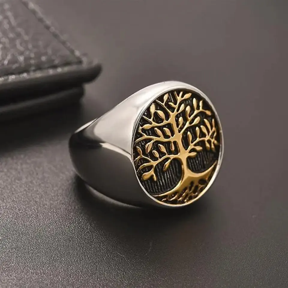Anillo Arbol De La Vida Color Oro Acero Inoxidable Hombre 5