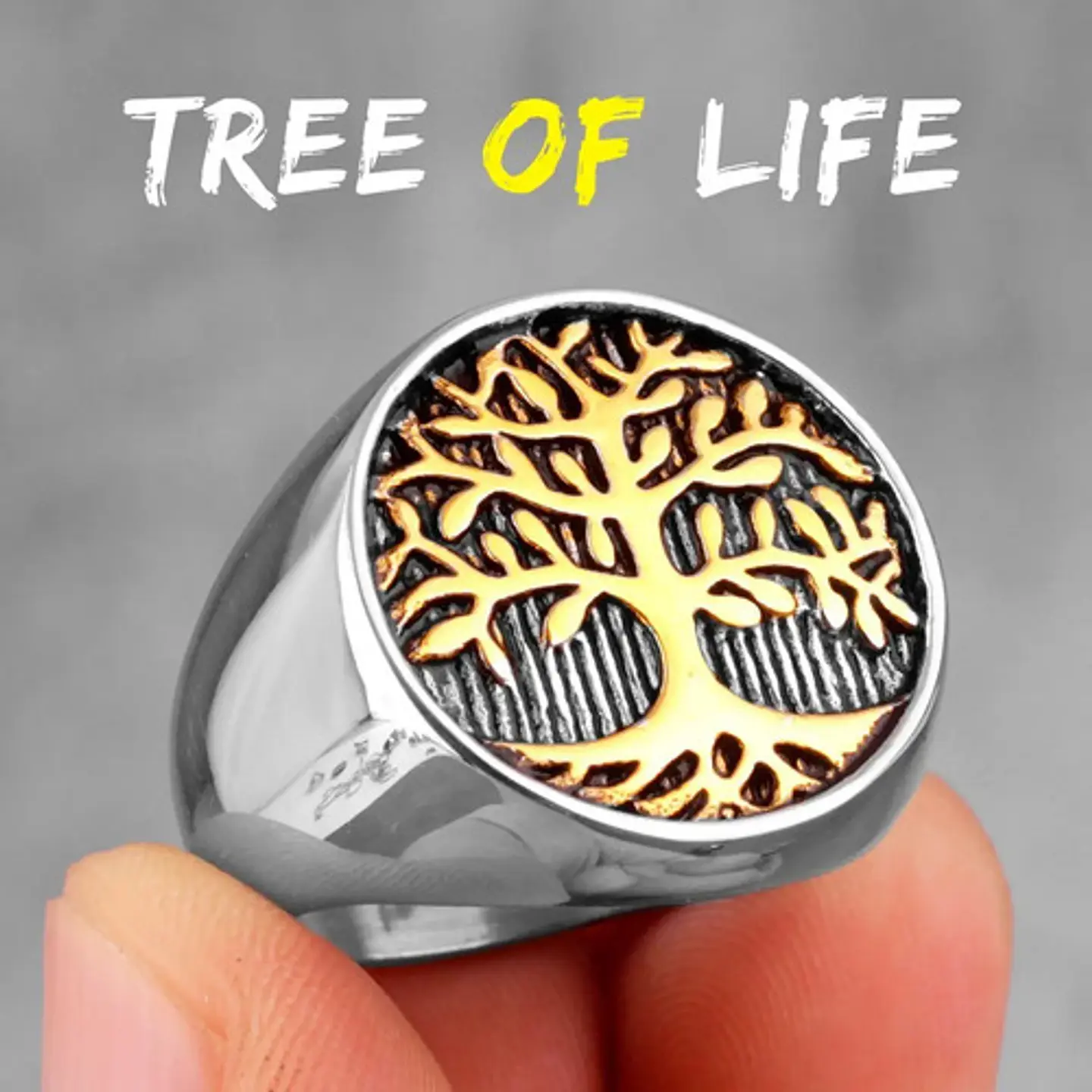 Anillo Arbol De La Vida Color Oro Acero Inoxidable Hombre 6