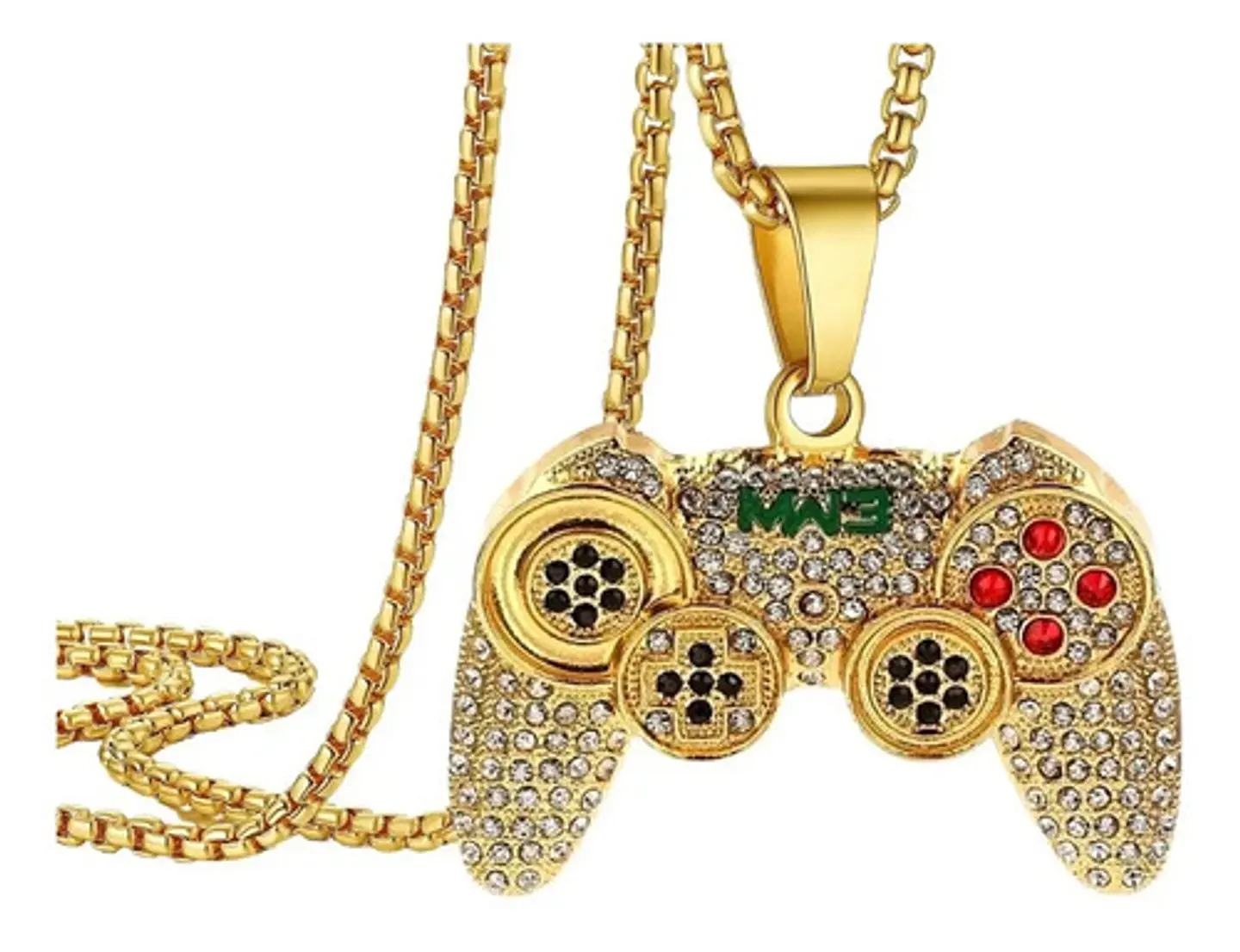 Collar Color Oro Acero Hip Hop Control Mando Piedras Hombre 1