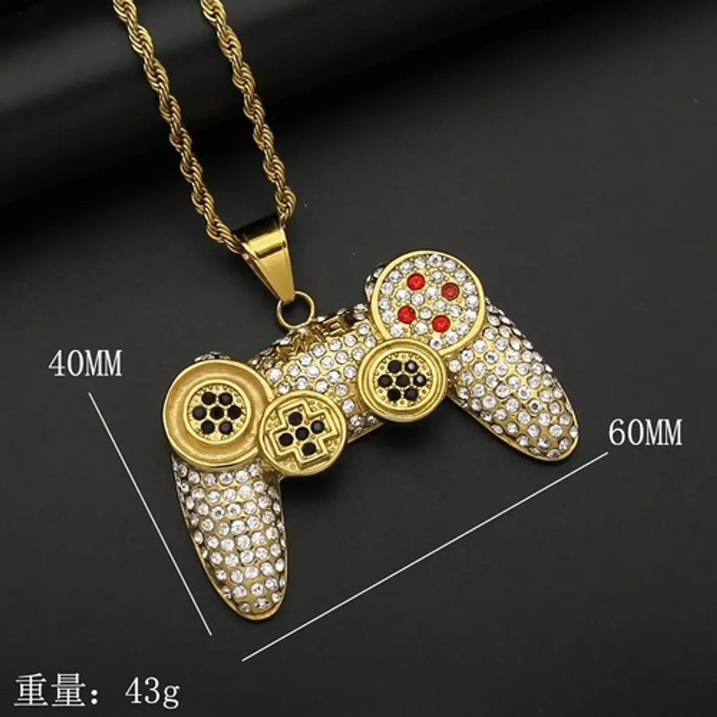 Collar Color Oro Acero Hip Hop Control Mando Piedras Hombre 4