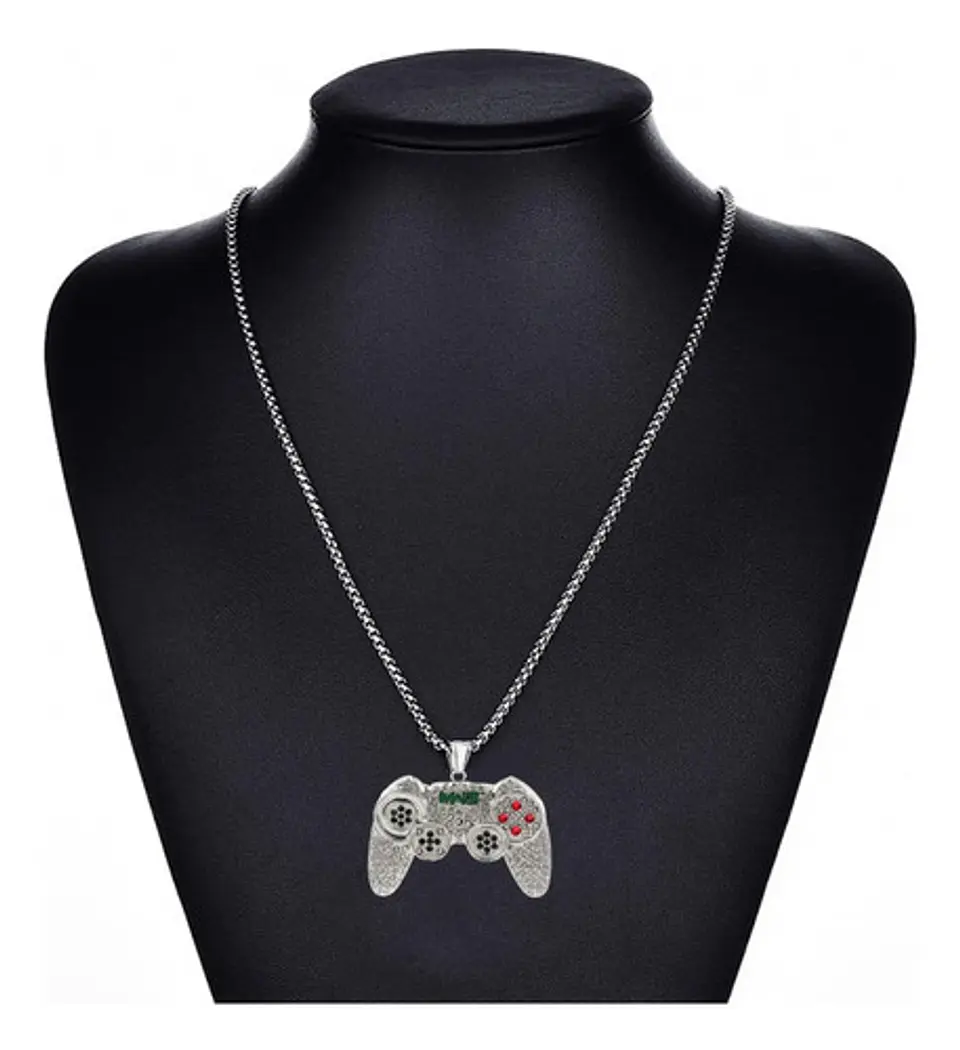 Collar Color Oro Acero Hip Hop Control Mando Piedras Hombre 7