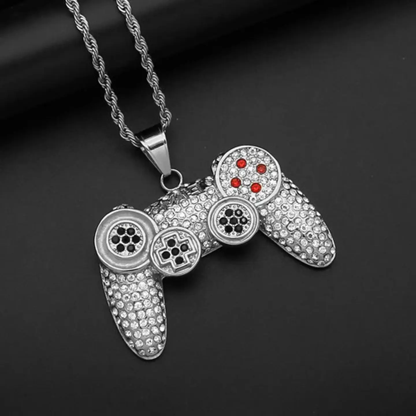 Collar Color Oro Acero Hip Hop Control Mando Piedras Hombre 8