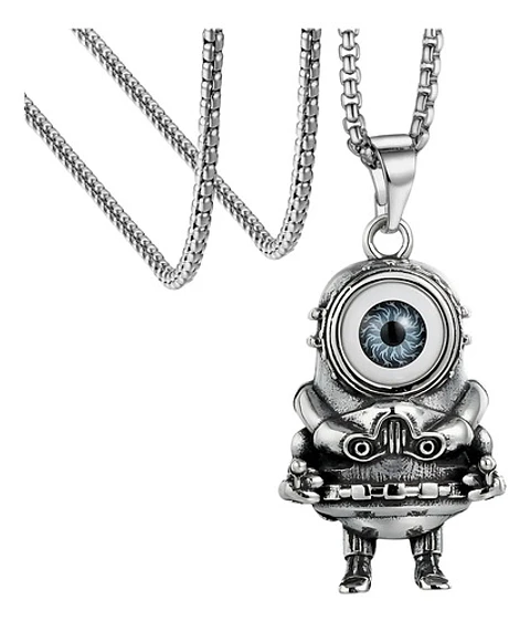 Collar Color Plata Dije Minion Robot Acero Inoxidable Hombre
