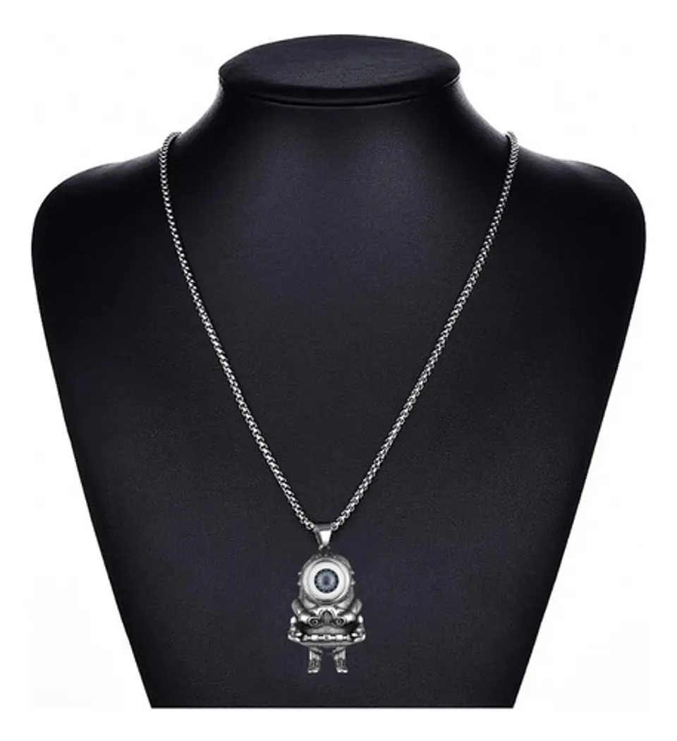 Collar Color Plata Dije Minion Robot Acero Inoxidable Hombre 4