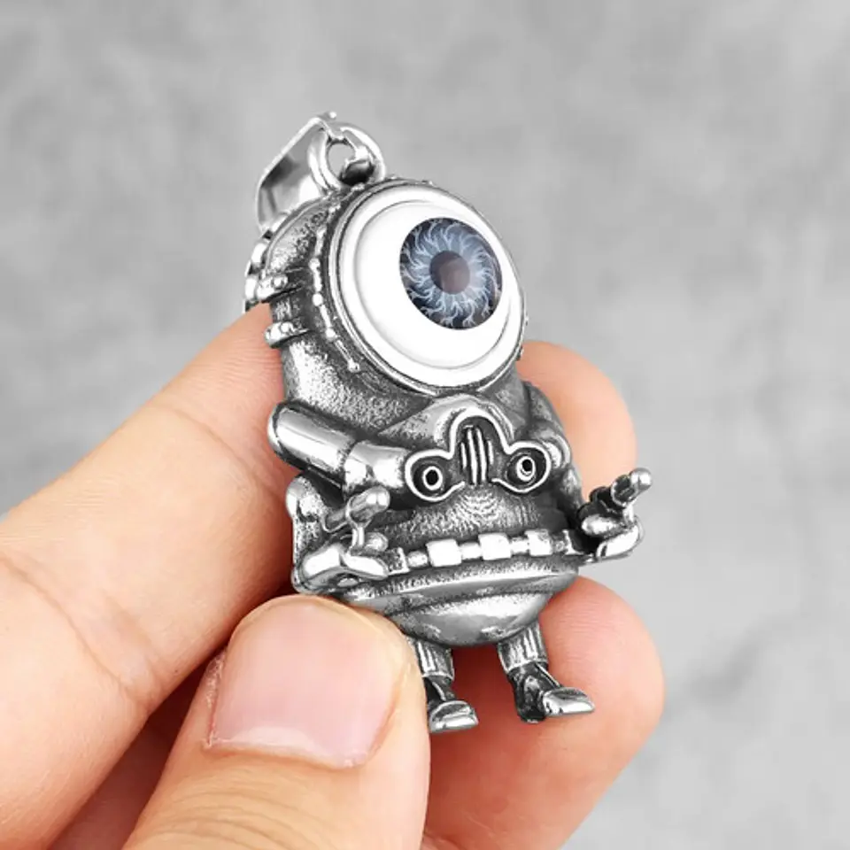 Collar Color Plata Dije Minion Robot Acero Inoxidable Hombre 6