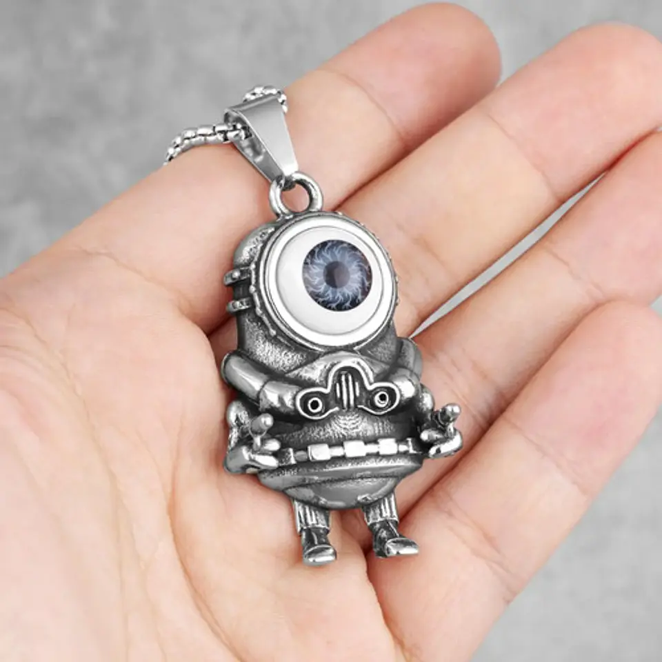 Collar Color Plata Dije Minion Robot Acero Inoxidable Hombre 8