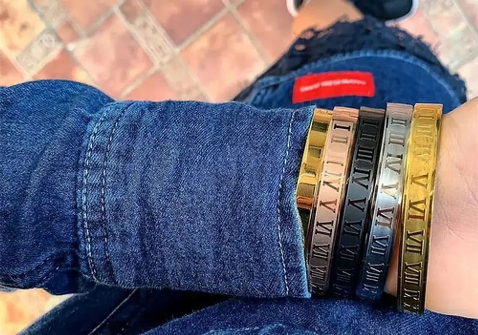 Pulsera Brazalete Acero Inoxidable Números Romanos Hombre 3