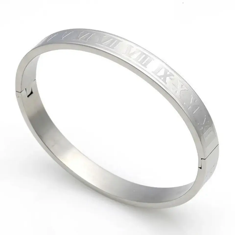 Pulsera Brazalete Acero Inoxidable Números Romanos Hombre 5