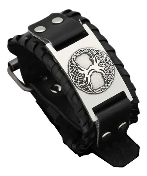 Pulsera Brazalete Cuero Árbol De La Vida Vikingo Para Hombre