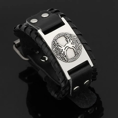 Pulsera Brazalete Cuero Árbol De La Vida Vikingo Para Hombre