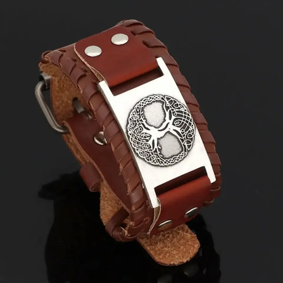 Pulsera Brazalete Cuero Árbol De La Vida Vikingo Para Hombre 7