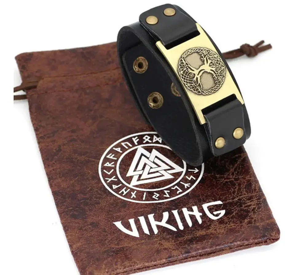 Pulsera Brazalete Cuero Árbol De La Vida Vikingo Para Hombre 8