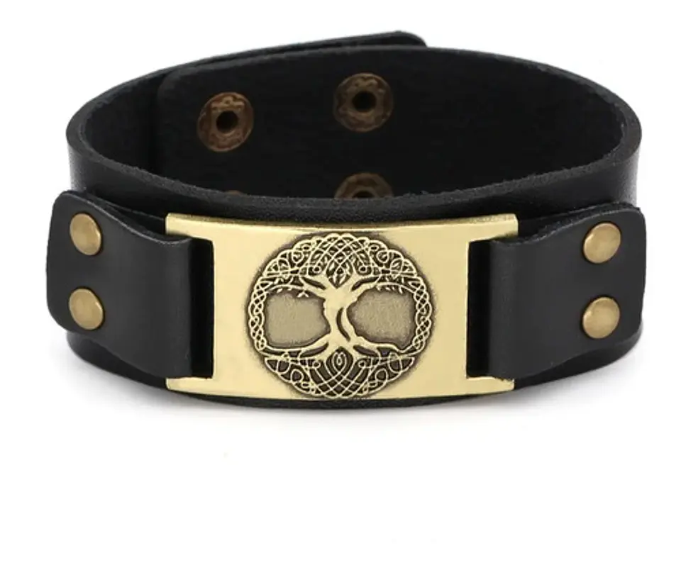 Pulsera Brazalete Cuero Árbol De La Vida Vikingo Para Hombre 9