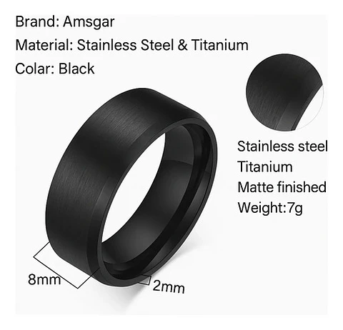 Anillo Argolla Titanio Negro Hombre Caballero Calidad Uno