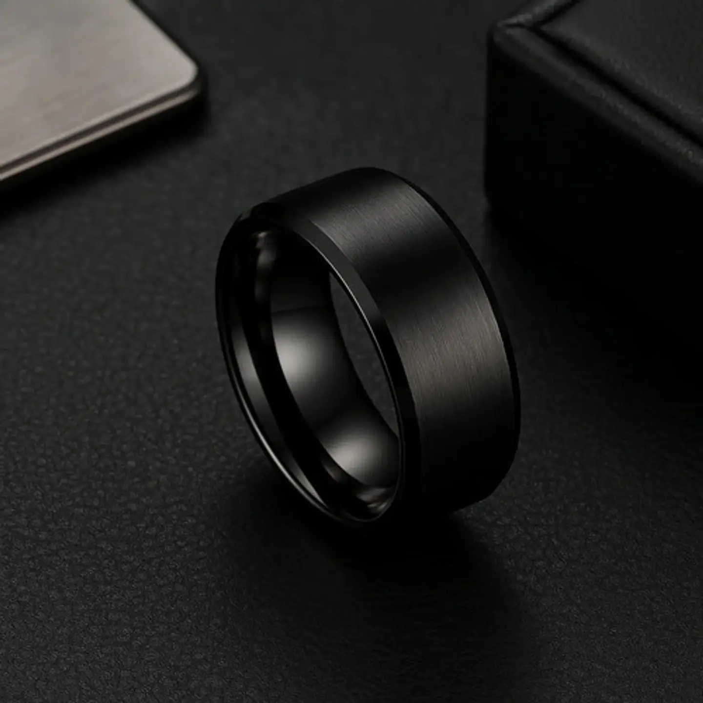 Anillo Argolla Titanio Negro Hombre Caballero Calidad Uno 4