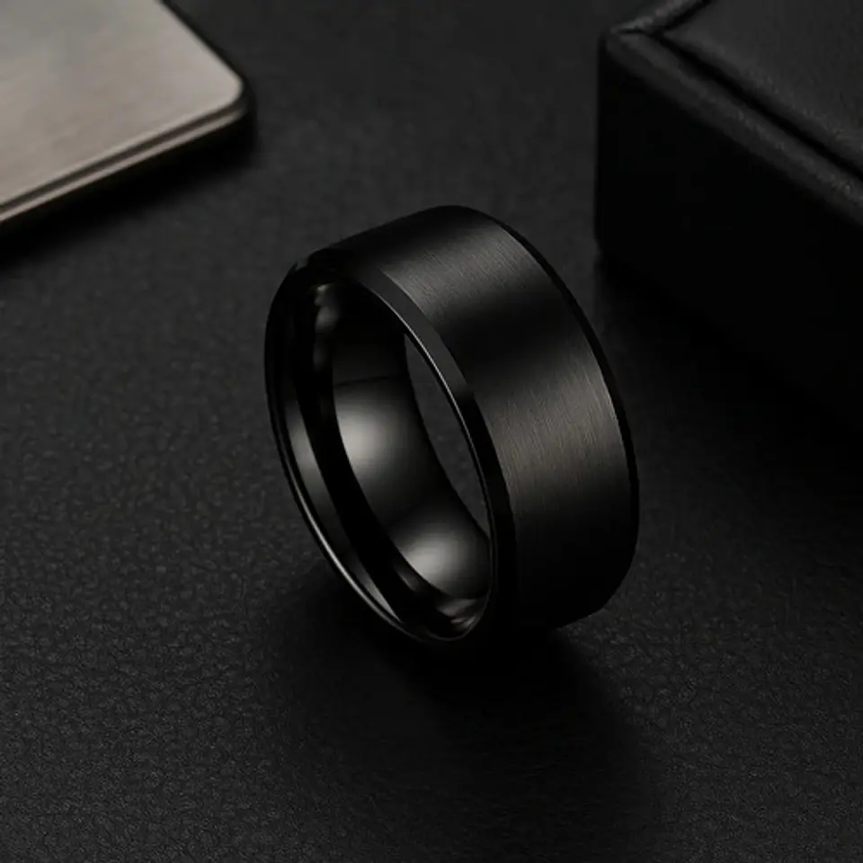 Anillo Argolla Titanio Negro Hombre Caballero Calidad Uno 4