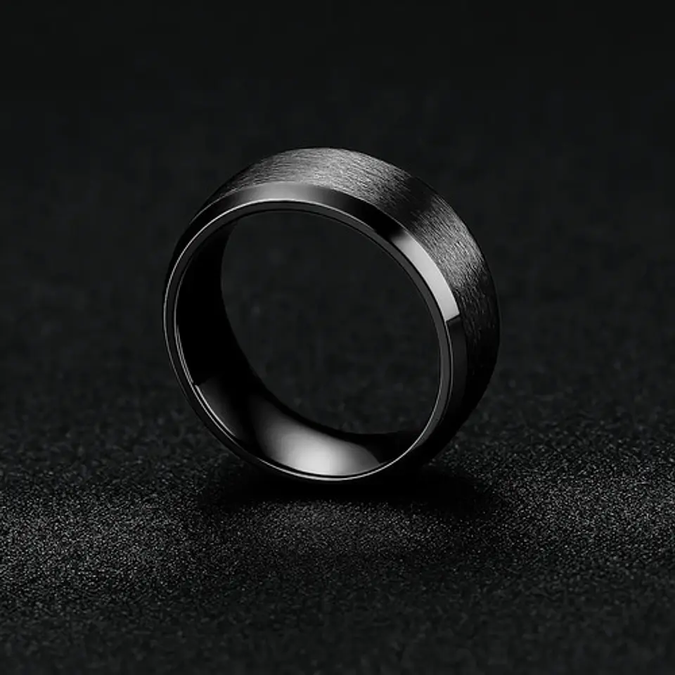 Anillo Argolla Titanio Negro Hombre Caballero Calidad Uno 5