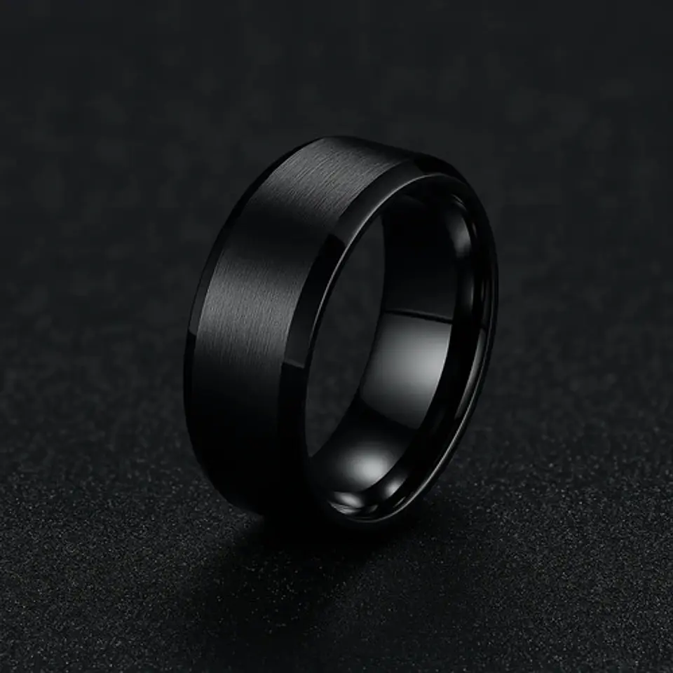 Anillo Argolla Titanio Negro Hombre Caballero Calidad Uno 6