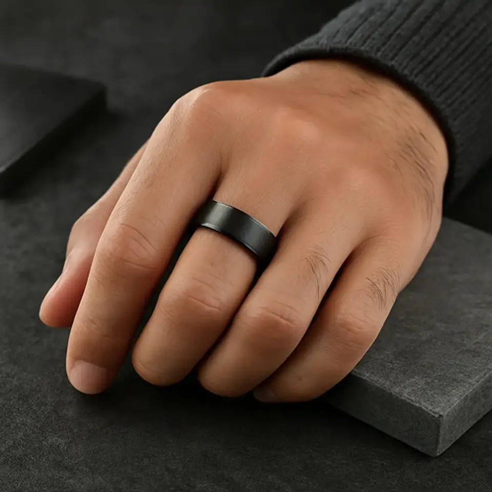 Anillo Argolla Titanio Negro Hombre Caballero Calidad Uno 7