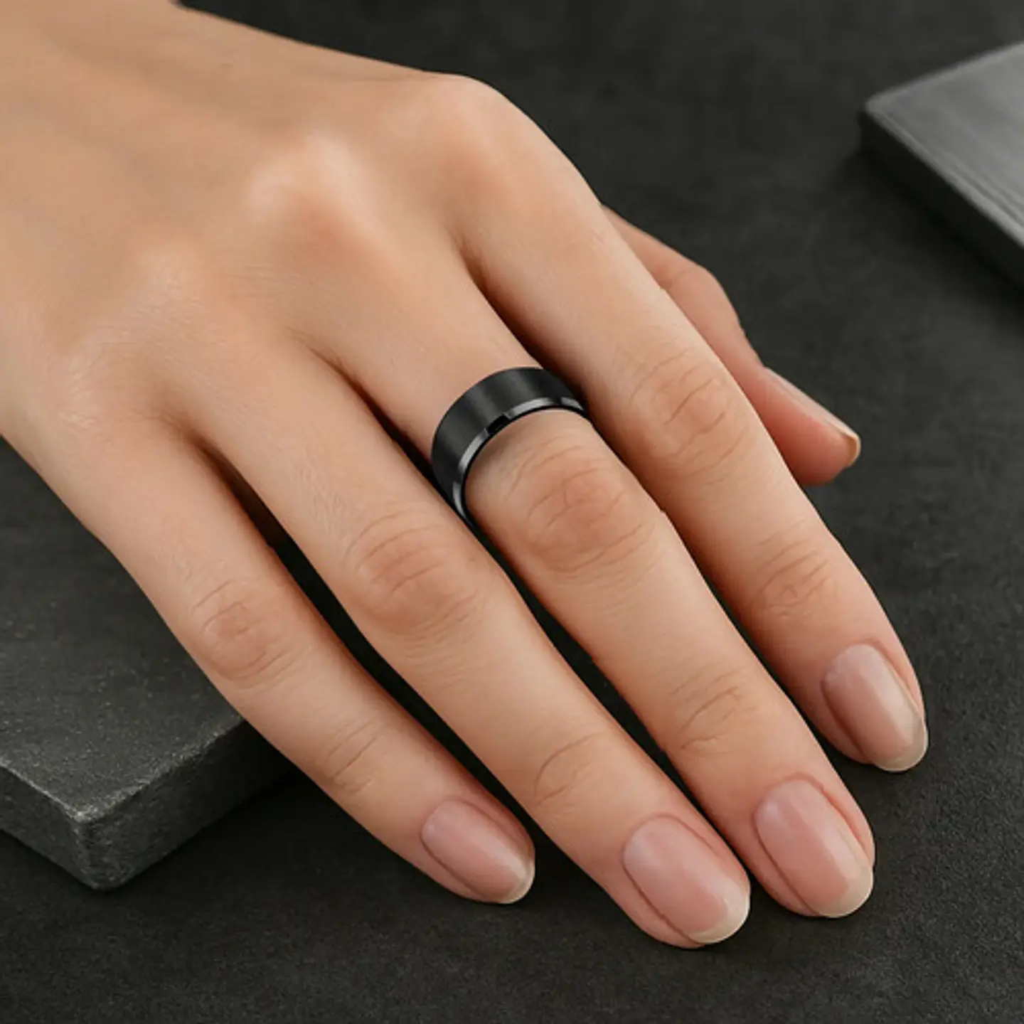 Anillo Argolla Titanio Negro Hombre Caballero Calidad Uno 8