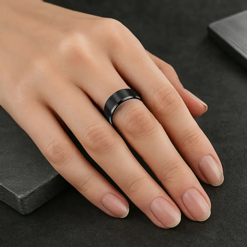 Anillo Argolla Titanio Negro Hombre Caballero Calidad Uno 8