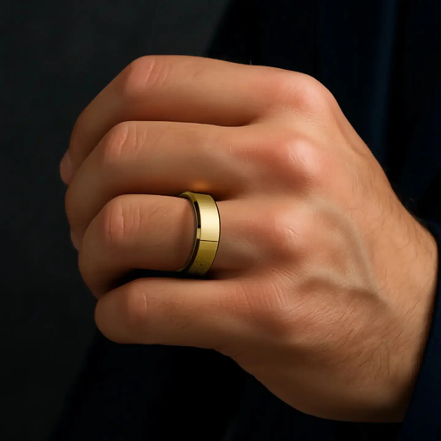 Anillo Argolla Titanio Negro Hombre Caballero Calidad Uno 19