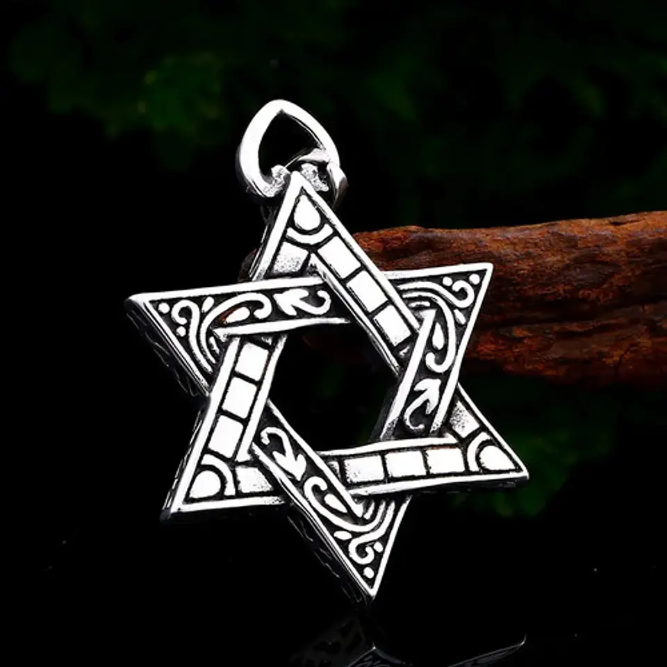 Collar Color Plata Dije Estrella De David Acero Para Hombre 7