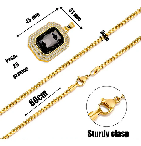 Collar Color Oro De Acero Hip Hop Urbano Piedra Negra Hombre