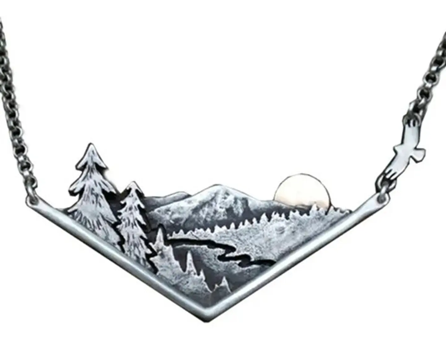 Collar Dije Paisaje Montaña Arboles Color Plata Para Mujer 5