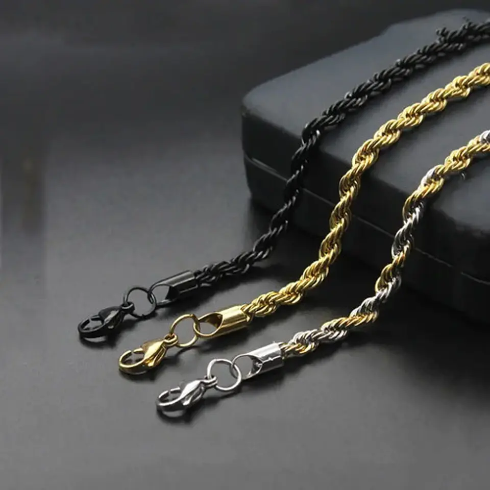 Cadena Soga 3mm Color Oro Acero 60 Cm Trenzada Hombre Mujer 15