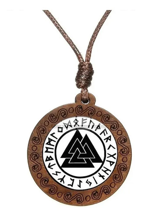 Collar Dije Madera Valknut Vikingo Nórdico Hombre Y Mujer   