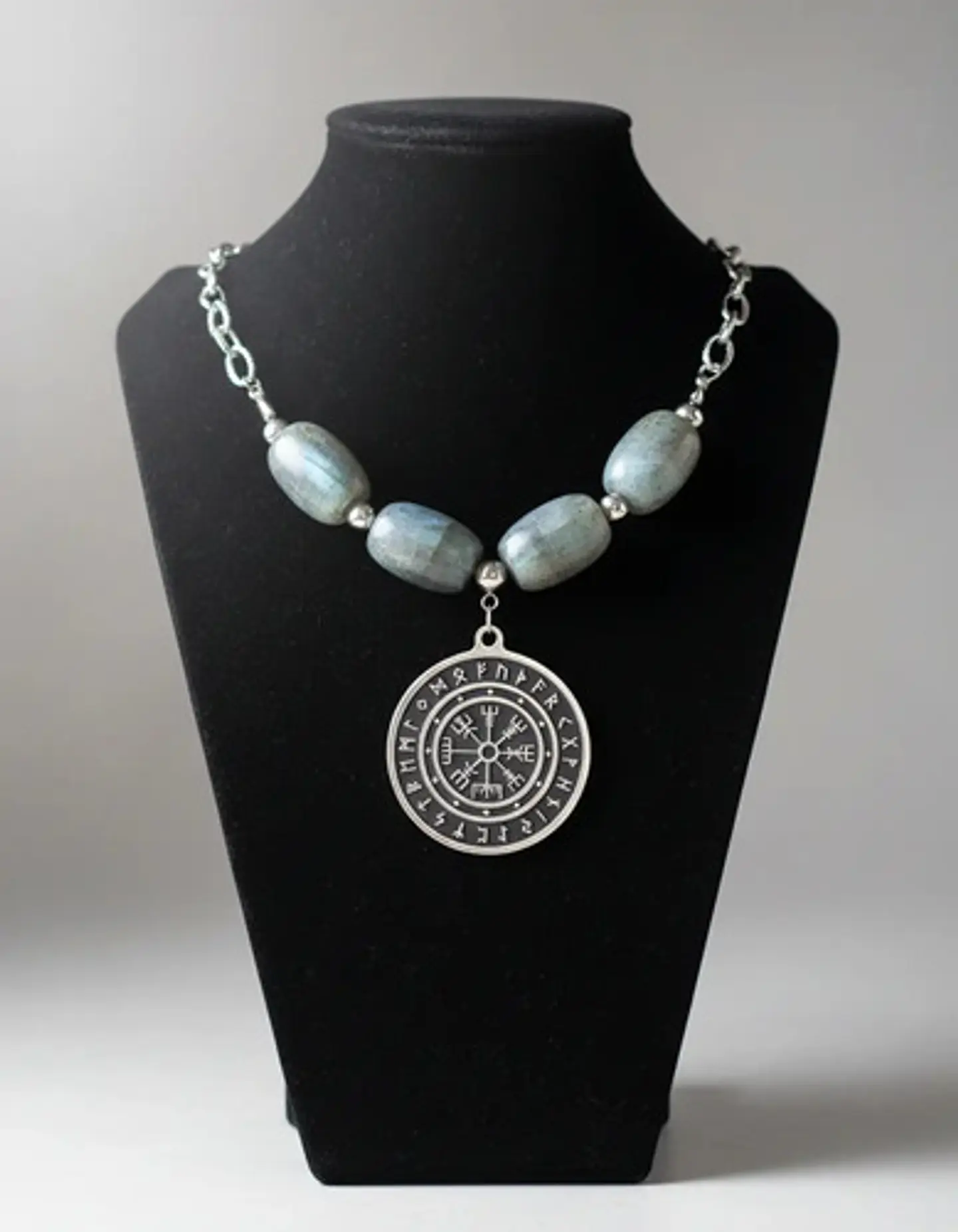 Collar Color Plata Piedra Natural Labradorita Vikingo Mujer 7