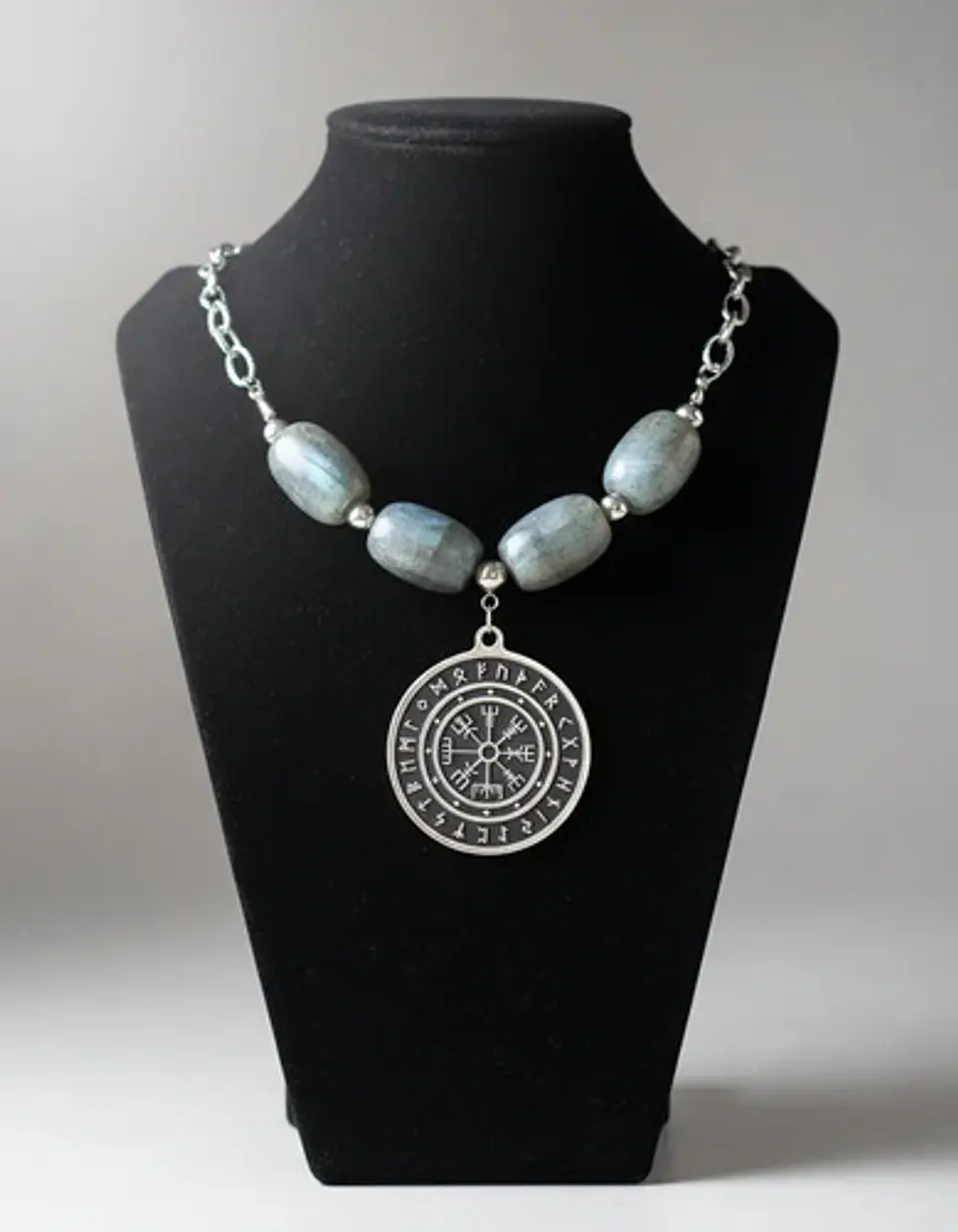 Collar Color Plata Piedra Natural Labradorita Vikingo Mujer 7