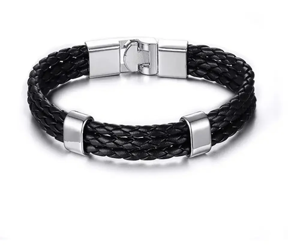 Pulsera Manilla Brazalete Trenzada Cuero Cierre Hombre Mujer 1
