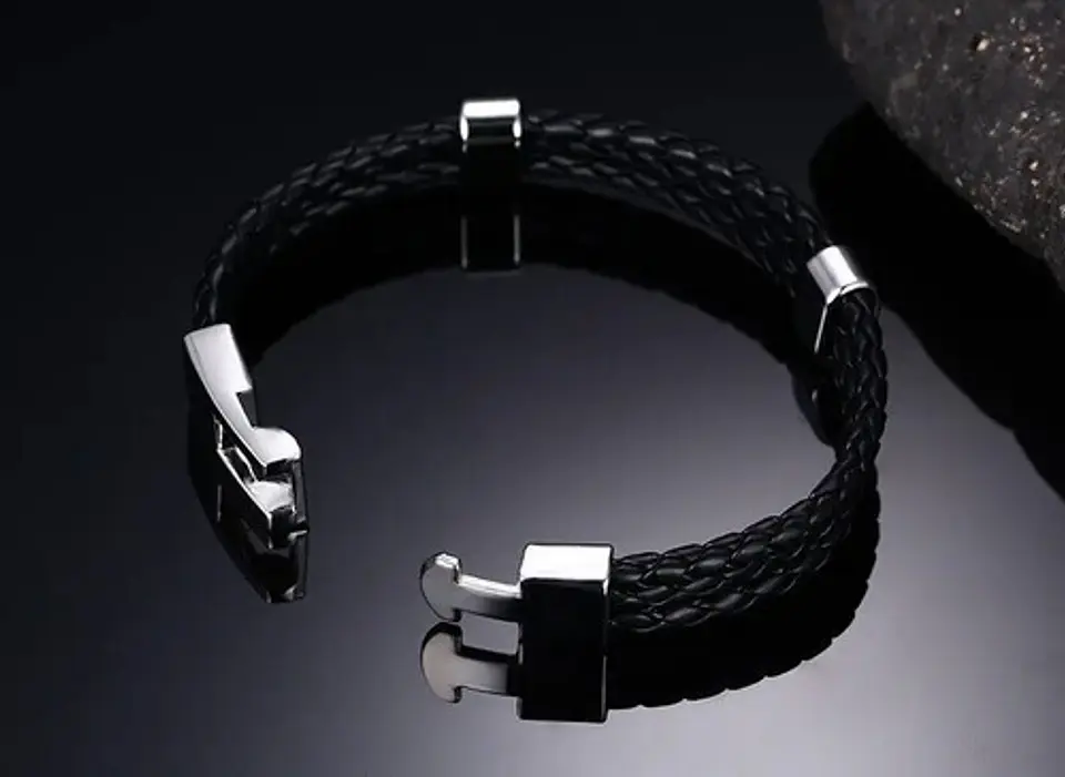 Pulsera Manilla Brazalete Trenzada Cuero Cierre Hombre Mujer 2