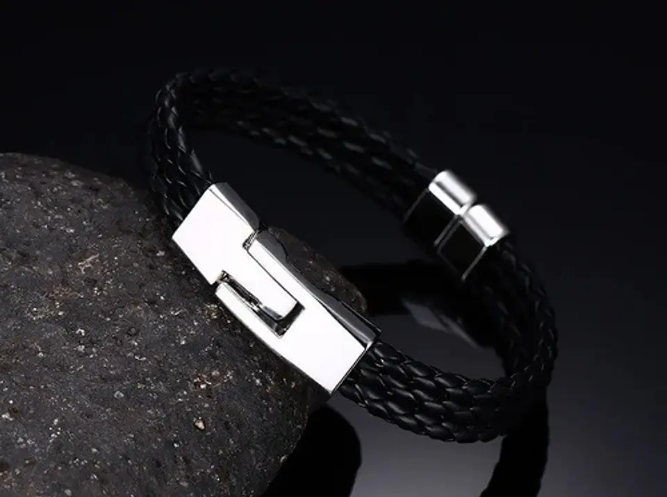 Pulsera Manilla Brazalete Trenzada Cuero Cierre Hombre Mujer 5