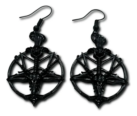 Aretes Pendiente Pentagrama Cabra Color Negro Mujer Hombre