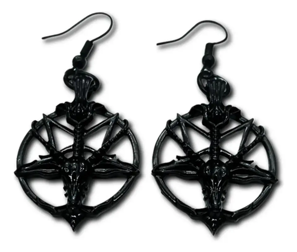 Aretes Pendiente Pentagrama Cabra Color Negro Mujer Hombre 1