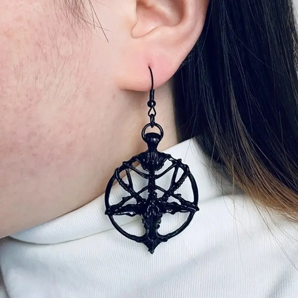 Aretes Pendiente Pentagrama Cabra Color Negro Mujer Hombre 2