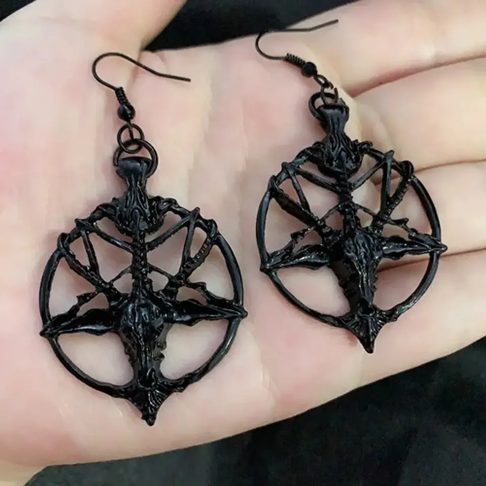 Aretes Pendiente Pentagrama Cabra Color Negro Mujer Hombre 3