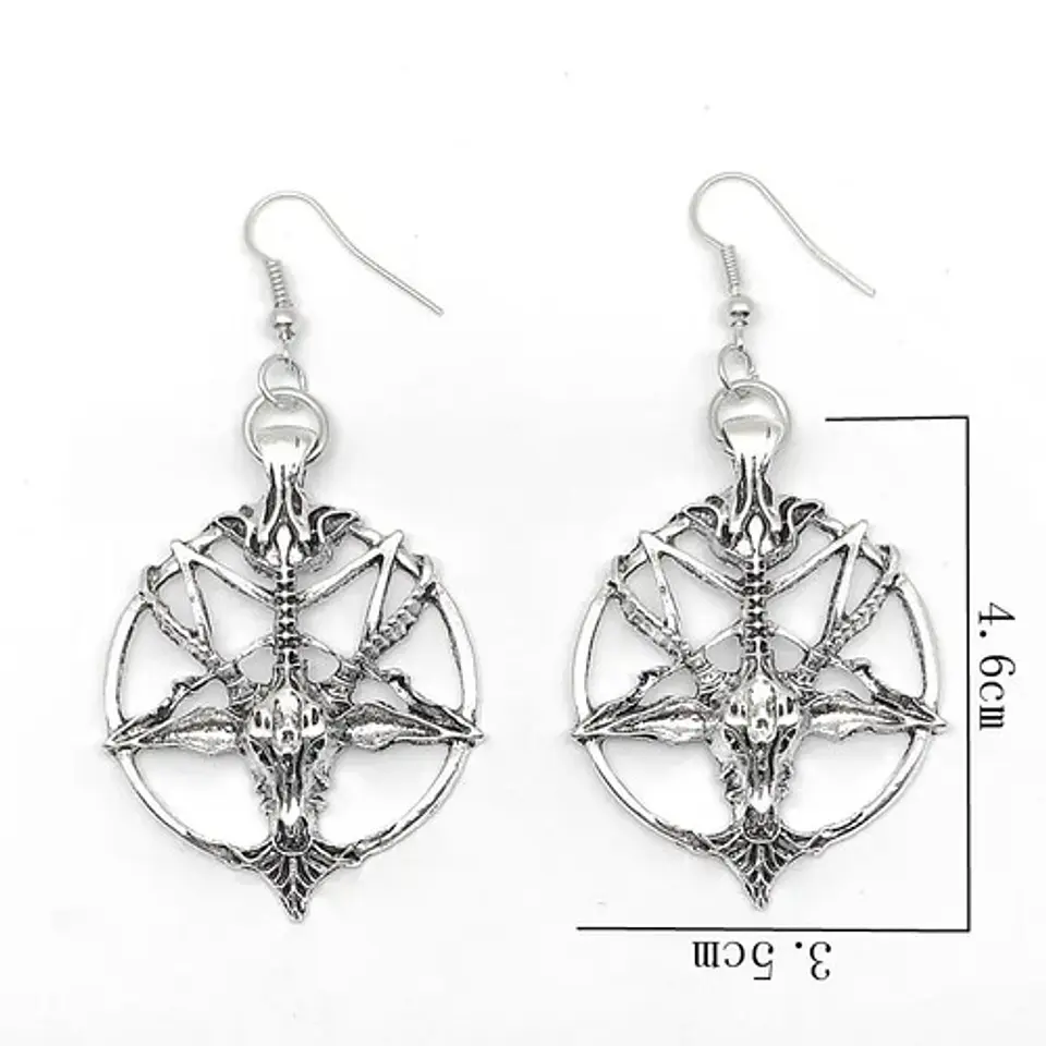 Aretes Pendiente Pentagrama Cabra Color Negro Mujer Hombre 4